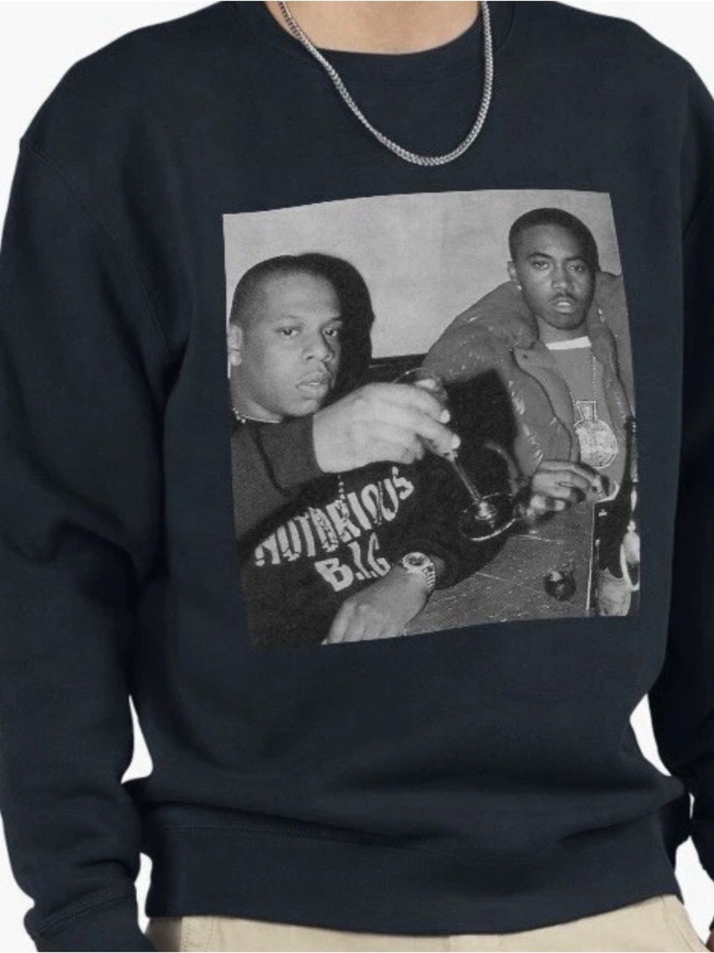 Jay-Z & Nas Hip Hop Crew Neck Black Pullover Unisex Size M